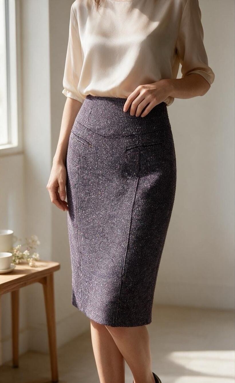 VTG Nanette Lepore Tweed Pencil Skirt 2 Y2K Purple